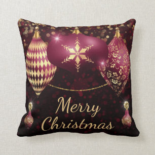 Coussin Boules de Noël Burgundy et dorées pailletées