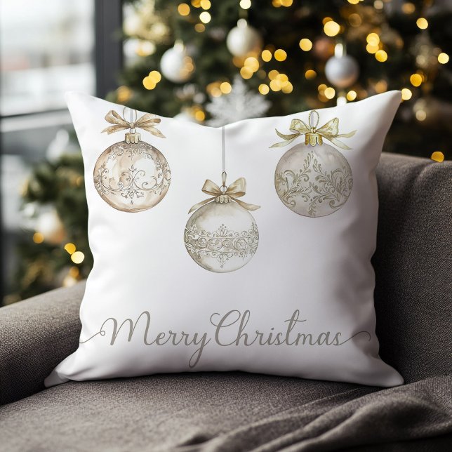 Coussin Boules de Noël en Or Décoration Festive (Gold baubles Christmas holiday throw pillow
)
