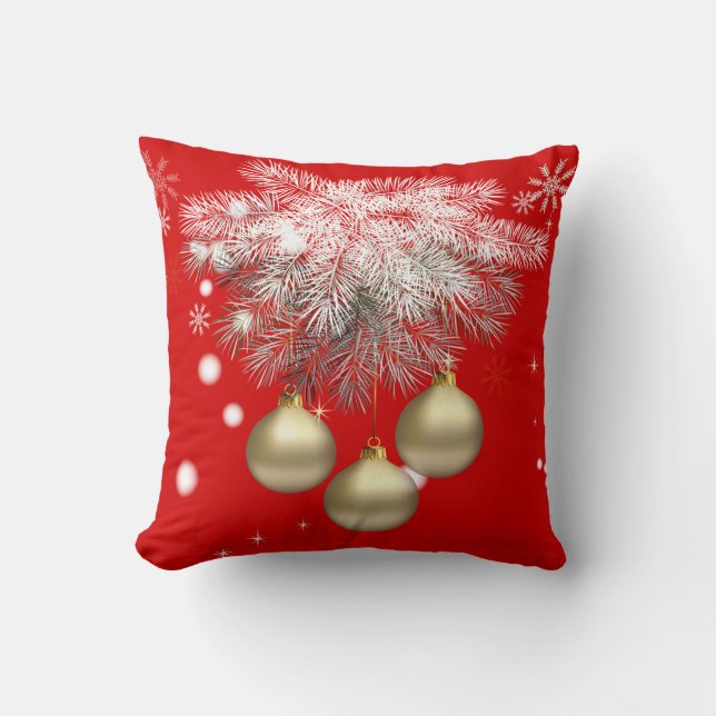 Coussin Boules de Noël en or et pin d'argent Noël (Recto)
