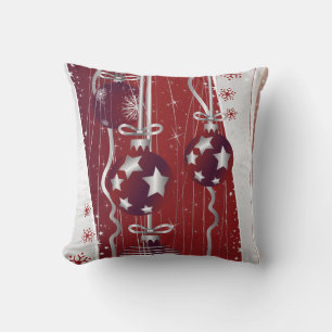 Coussin Boules de Noël rouges et grises étoiles et flocons