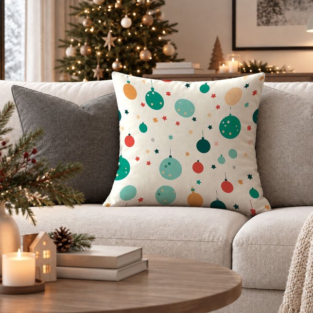 Coussin Boules de Noël Simples Rouge Vert Housse de Coussi (Simple Christmas Balls Red Green Pillow Cover Art)