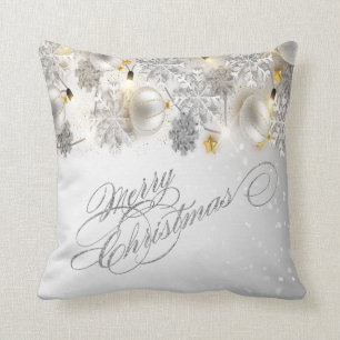Coussin Boules de Noël, Snowflakes, Lumières, Joyeux Noël