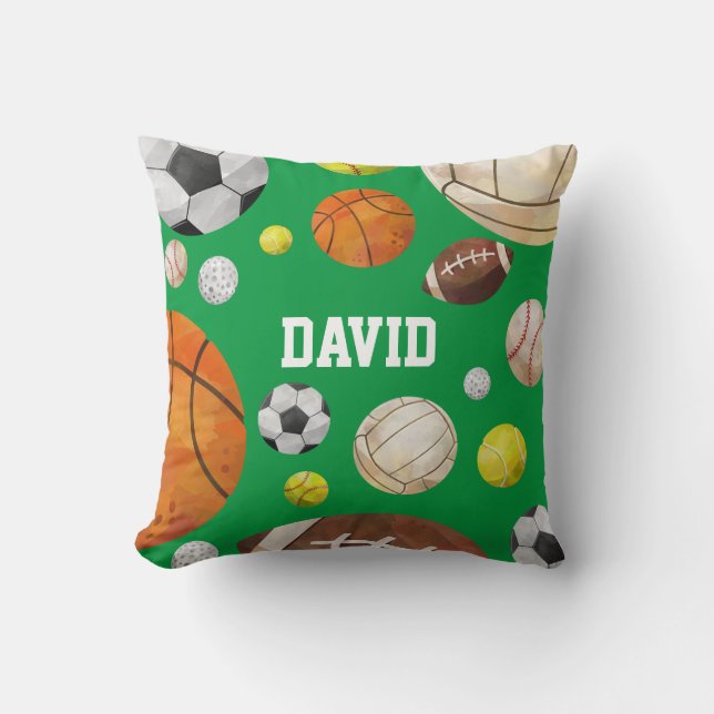 Coussin Boules de sport Baby Boy Name Green Personnalisé (Recto)