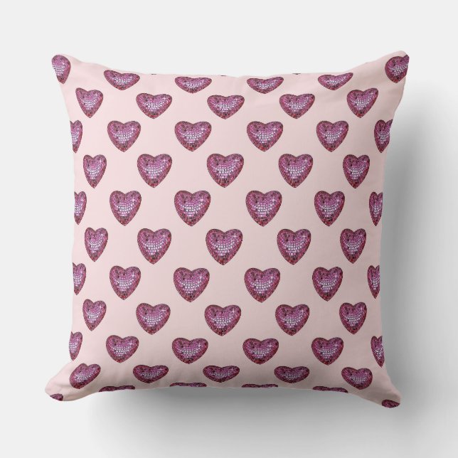 Coussin Boules disco cœurs roses pour la Saint-Valentin (Recto)
