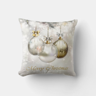 Coussin Boules et vaches de Noël en argent et en or