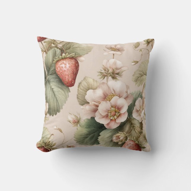 Coussin Boulet d'aquarelle mignonne aux fraises (Recto)