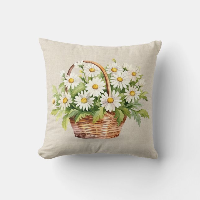 Coussin Bouquet Aquarelle Daisy En Panier (Recto)