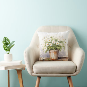 Coussin Bouquet Aquarelle Daisy En Pot