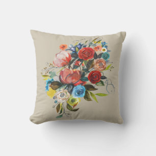 Coussin Bouquet Aquarelle Douce Taupe Personnalisable