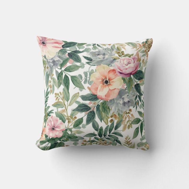 Coussin Bouquet botanique aquarelle feuilles d'eucalyptus (Recto)