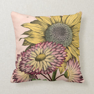 Coussin Bouquet botanique vintage sur le rose