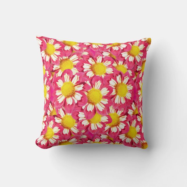 Coussin Bouquet Dahlia - corail et blanc avec jaune (Recto)
