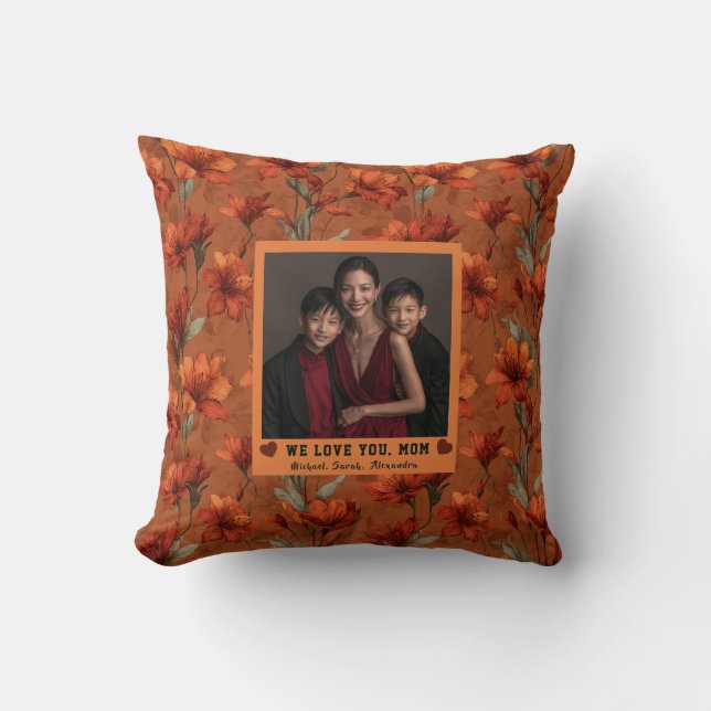 Coussin Bouquet d'Amaryllis Mère de Chat Décoration Rustiq (Recto)