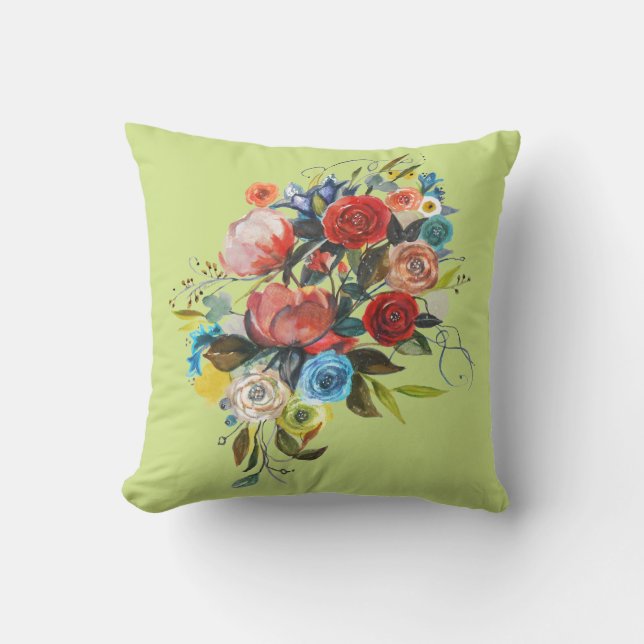 Coussin Bouquet d'aquarelle doux vert printemps personnali (Recto)