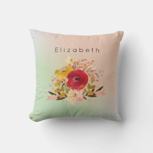Coussin Bouquet d'aquarelle florale mignonne personnalisé