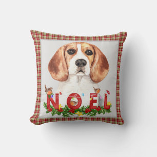 Coussin Bouquet de Beagle d'aquarelle et de Noël
