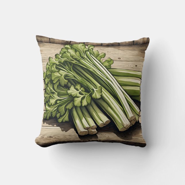 Coussin Bouquet de céleri frais sur bois (Recto)