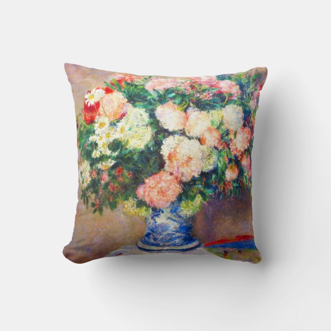 Coussin Bouquet de chrysanthèmes et un fan japonais (Recto)