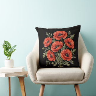 Coussin Bouquet de coquelicots rouges vintage sur un oreil