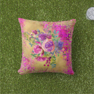 Coussin Bouquet de fleurs à l'aquarelle sur paillettes d'o