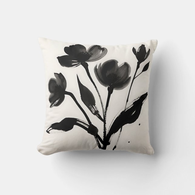 Coussin Bouquet de fleurs à l'encre noire (Recto)