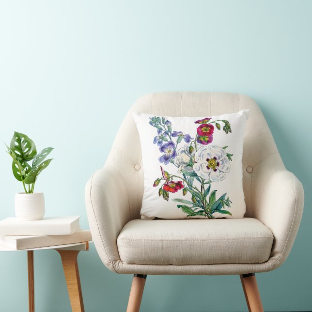 Coussin Bouquet de fleurs aquarelle vintage (Chaise)