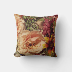 COUSSIN BOUQUET DE FLEURS BLANC ET ROSE PETALED FERMER PHO