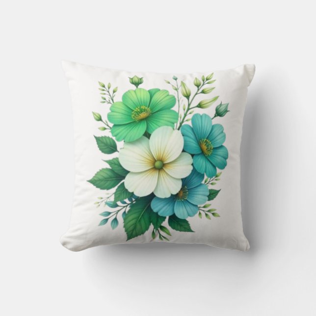 Coussin Bouquet de fleurs bleues blanches-57453 (Recto)