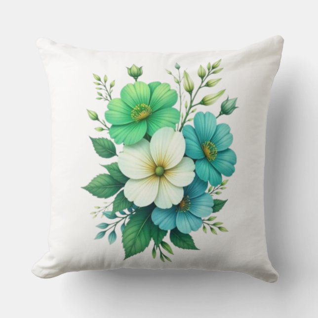 Coussin Bouquet de fleurs bleues blanches-57453 (Recto)