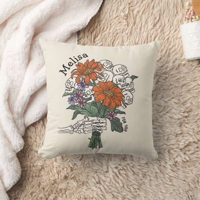 Coussin Bouquet de fleurs crâne Halloween personnalisé (Couverture)