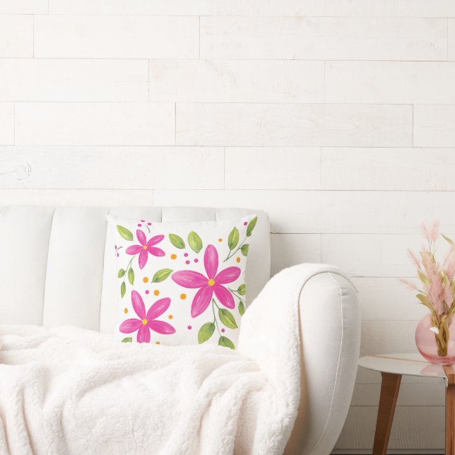 Coussin Bouquet de fleurs d'aquarelle rose chaud (Canapé)