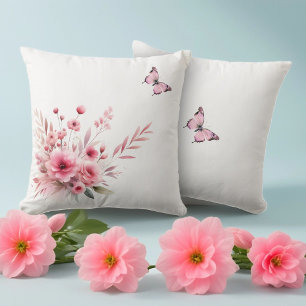 Coussin Bouquet de fleurs de rose de printemps rose avec p
