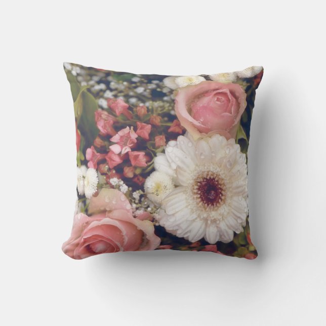 Coussin Bouquet de fleurs de roses roses romantiques (Recto)