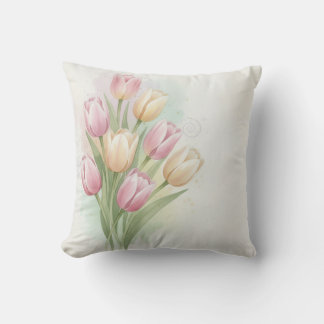 Coussin Bouquet de fleurs de tulipes roses et jaunes