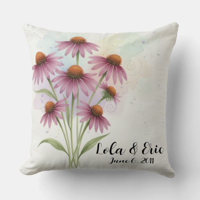 Coussin Bouquet de fleurs d'Echinacea pour anniversaire (Recto)
