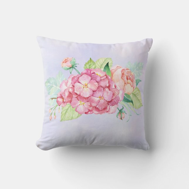 Coussin Bouquet de fleurs élégant rose à l'aquarelle (Recto)