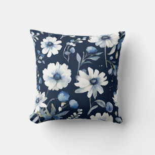Coussin Bouquet de fleurs Elégante aquarelle Bleu