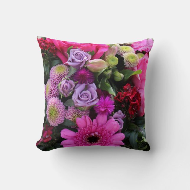 Coussin Bouquet de fleurs roses et violettes Photo (Recto)