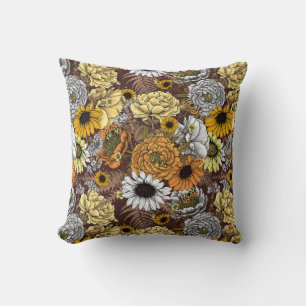 Coussin Bouquet de fleurs - roses, pivoines, marguerites e