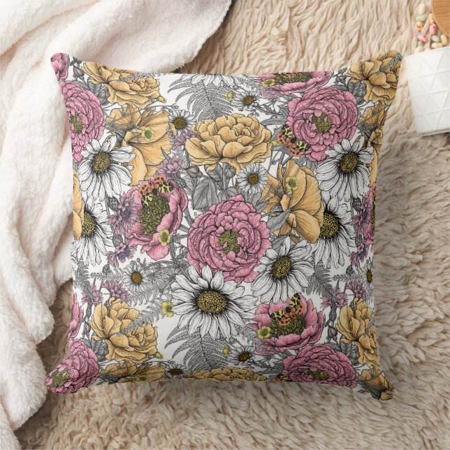 Coussin Bouquet de fleurs - roses, pivoines, marguerites e (Couverture)