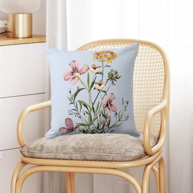 Coussin Bouquet de fleurs sauvages à l'aquarelle #1 (In situ Boho interior)
