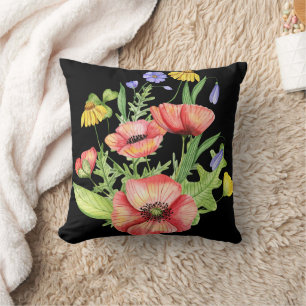 Coussin Bouquet de fleurs sauvages botaniques Art aquarell