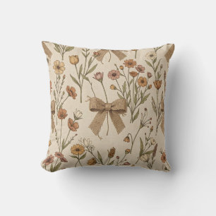Coussin Bouquet de fleurs sauvages rustique avec noeuds en