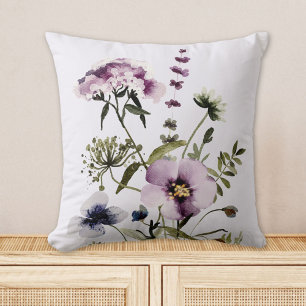 Coussin Bouquet de fleurs sauvages violettes aquarelle flo
