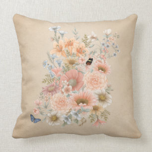 Coussin Bouquet de jardin de pêche sur l'oreiller à lancer