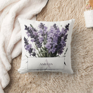 Coussin Bouquet de lavande aquarelle personnalisé