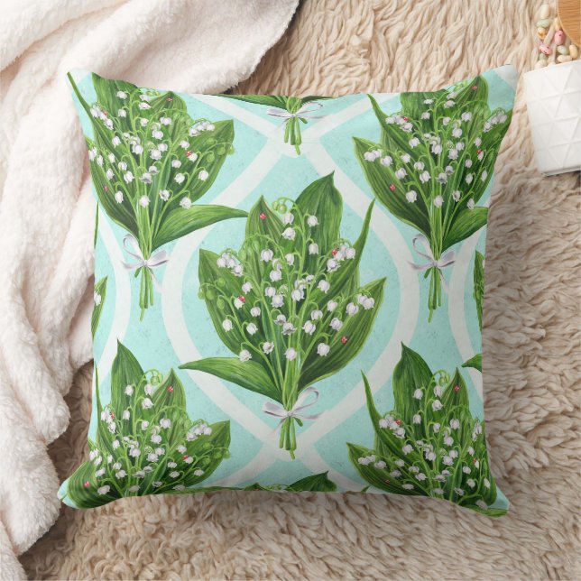 Coussin Bouquet de lis de la vallée fleurs sur le bleu (Couverture)