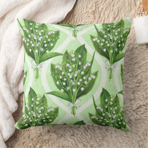Coussin Bouquet de lys de la vallée fleurs sur vert