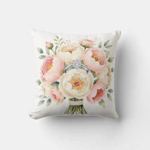 Coussin Bouquet de pivoines romantique avec bague en diama