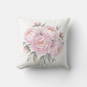 Coussin Bouquet de pivoines rose fardé floral aquarelle